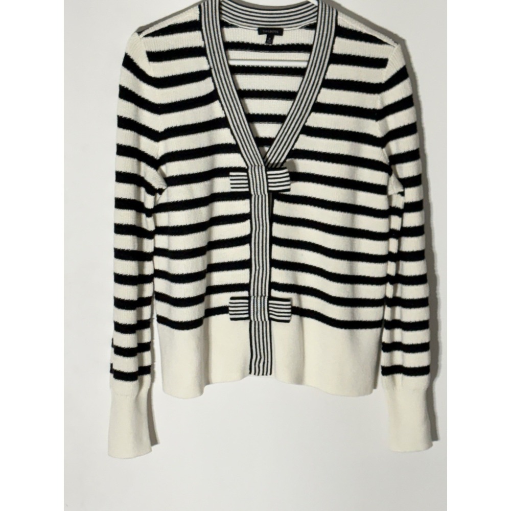 Talbots Plus BOW FRONT TEXTURE STITCH CARDIGAN - FRENCH STRIPE  Medium